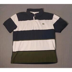 2019 LACOSTE Cotton Color Blocked Navy, Green & White Polo Shirt US XL France 5